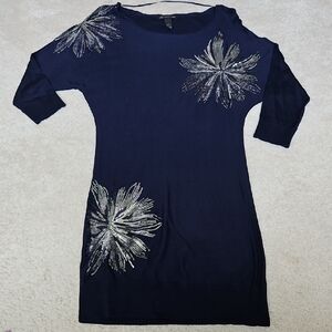 NWOT INC Navy Dress with Silver Floral Accents